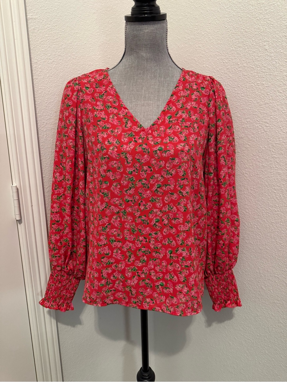 CeCe Pink Floral V-Neck Long Sleeve Blouse